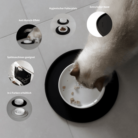 Runde Napfunterlage in schwarz für Katzen Katzenfutter