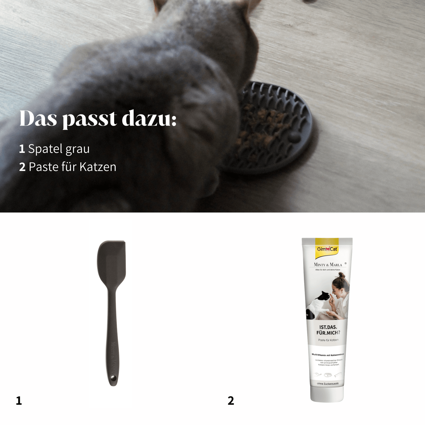 Schleckmatte für Katzen für Leckerlies und Nassfutter Anti Schling Funktion Beschäftigung grau