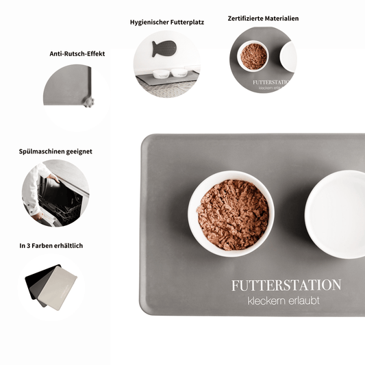 graue Napfunterlage für Katzen artgerecht und schön