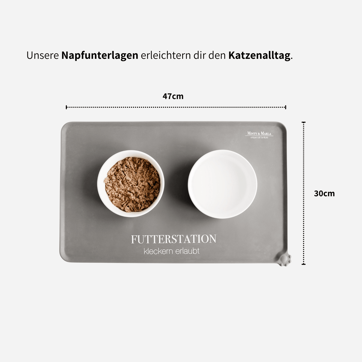 graue Napfunterlage für Katzen artgerecht und hygienisch