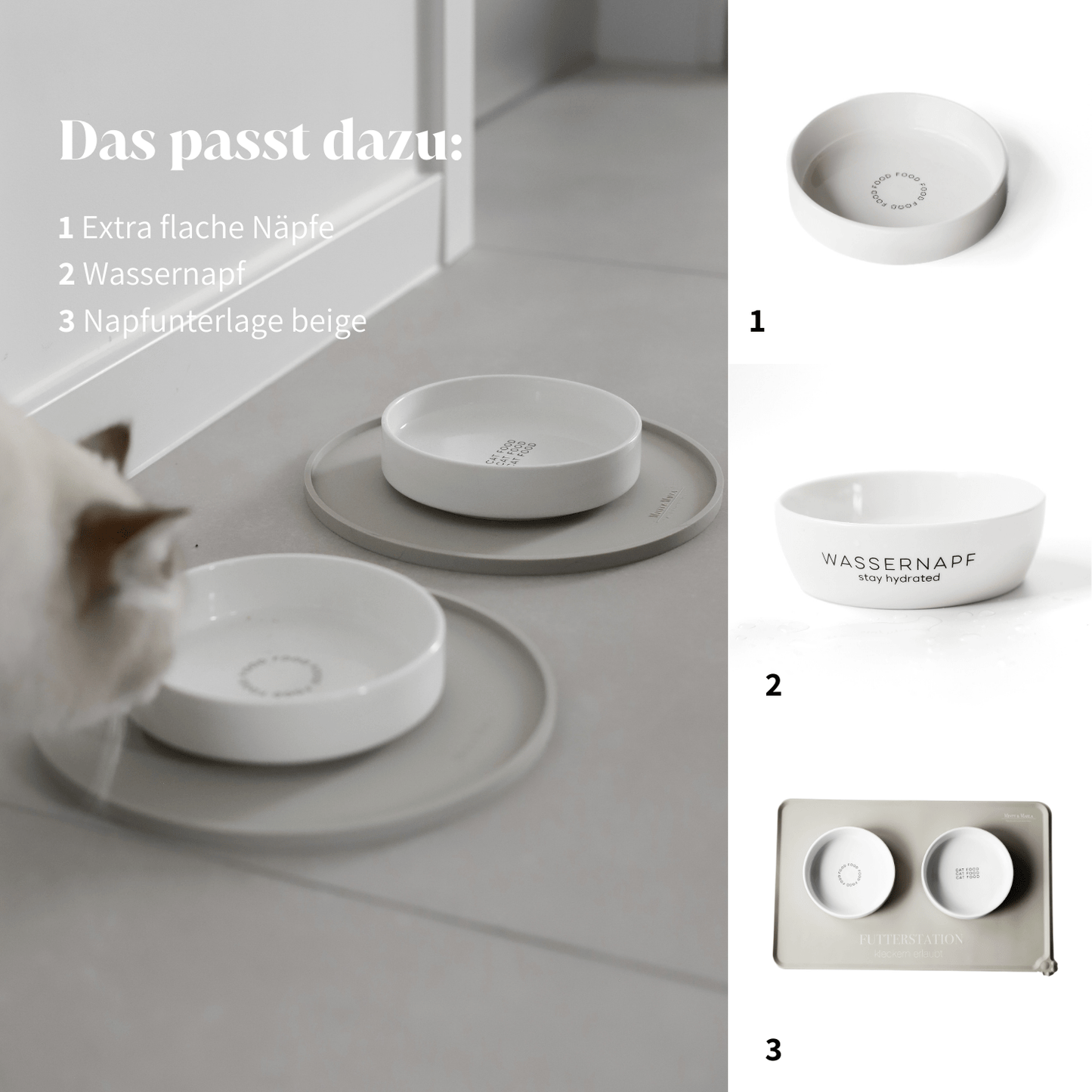 Empfehlungen zum Futterplatz bestehend aus Wassernäpfen und anderen Futterstationen für Katzen