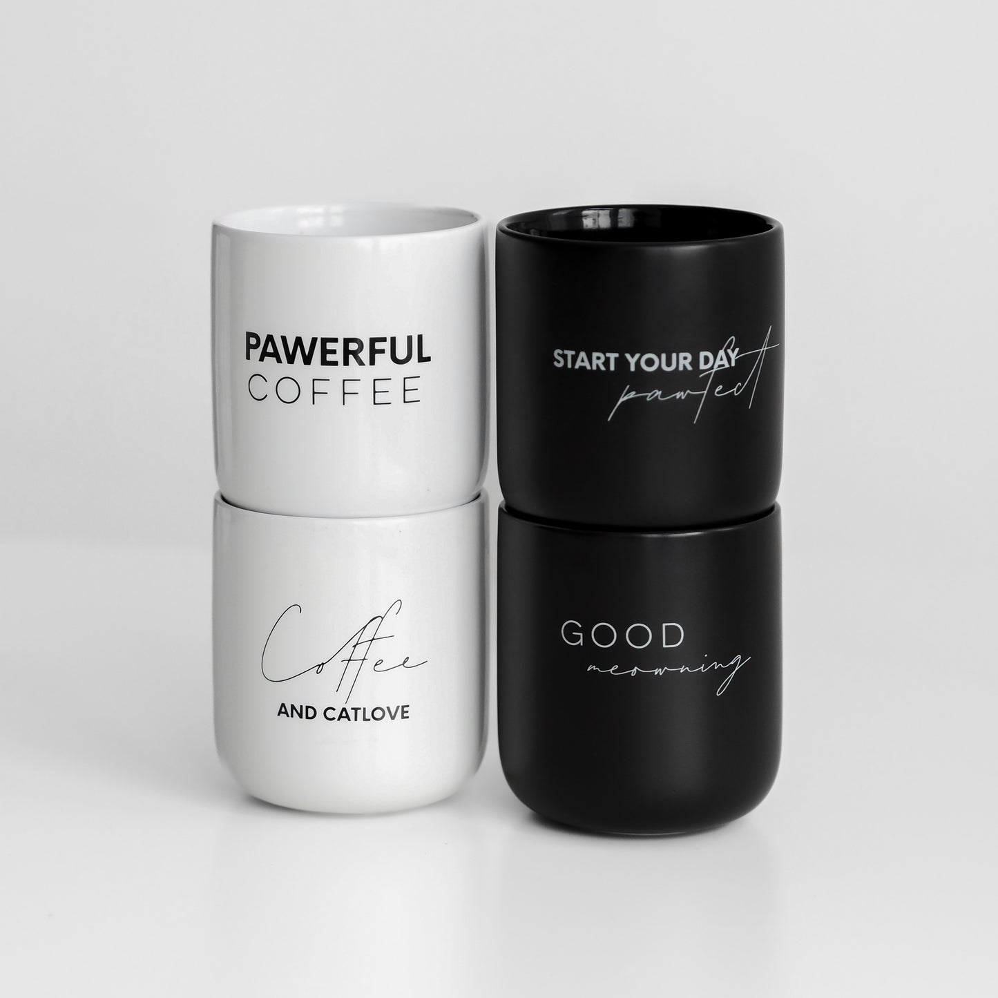 Hochwertige Keramiktassen in weiß und schwarz mit Aufdruck für Catlover