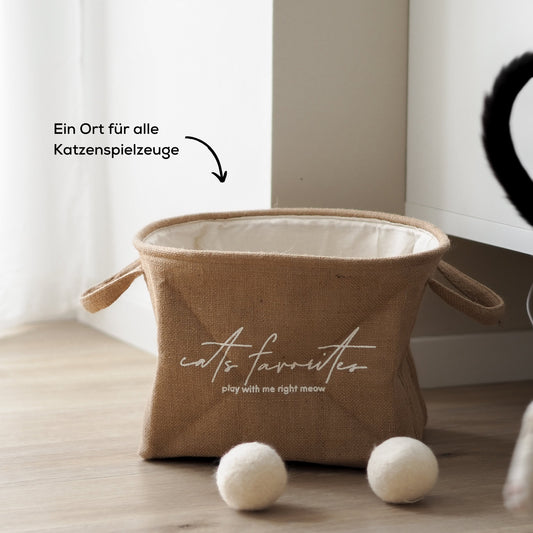 Spielzeugkorb für Katzenspielzeug aus hochwertigem Jutestoff