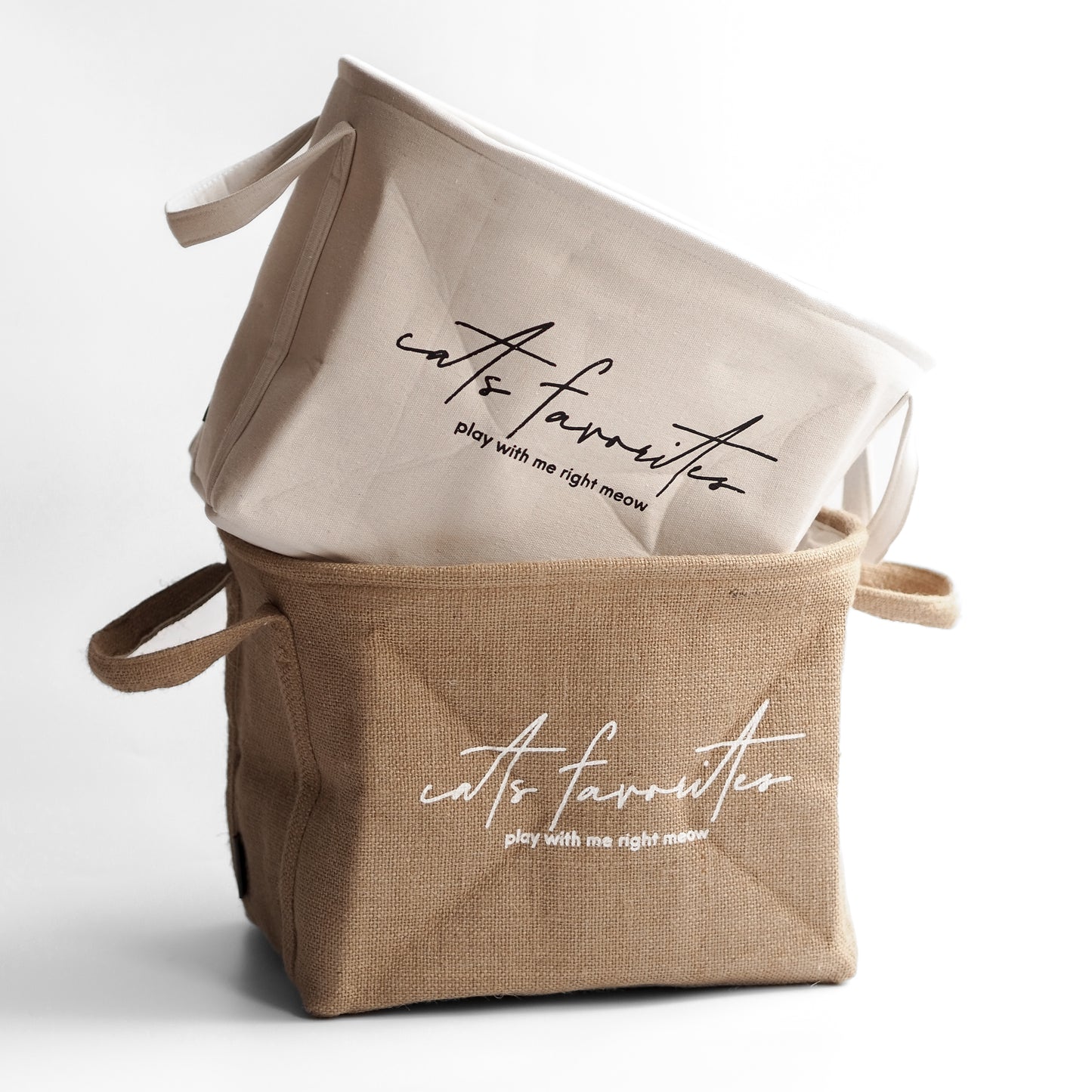 Spielzeugkörbe für Katzenspielzeug stylische Aufbewahrung aus Jute und Leinenstoff für Katzen