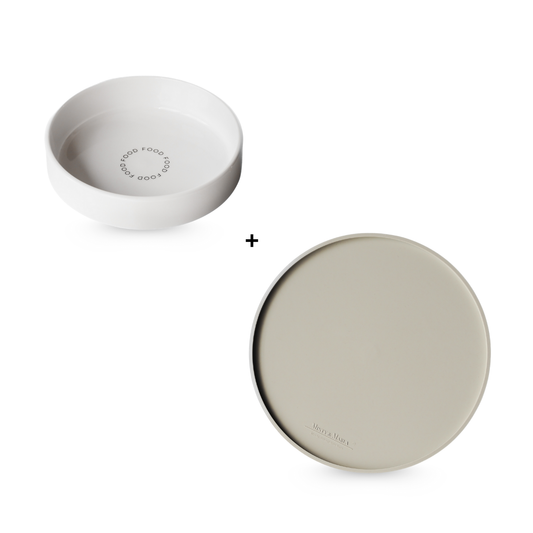 Futterplatz Set mit extra flachem Keramiknapf und runder Napfunterlage aus Silikon