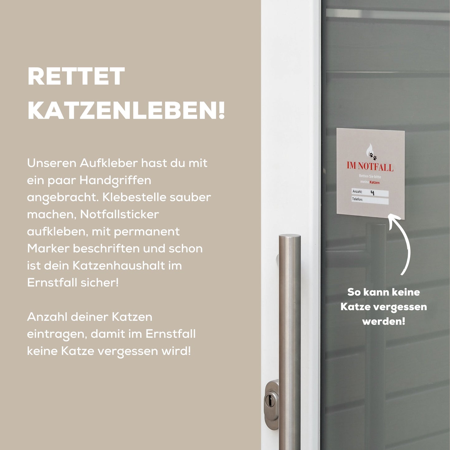 Notfall Rettung Aufkleber Sticker für Katzen bei Brandfall