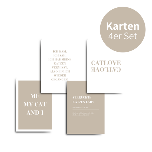 Postkarten Set in beige und weiß mit süßen Catlover Sprüchen für echte Katzenliebhaber