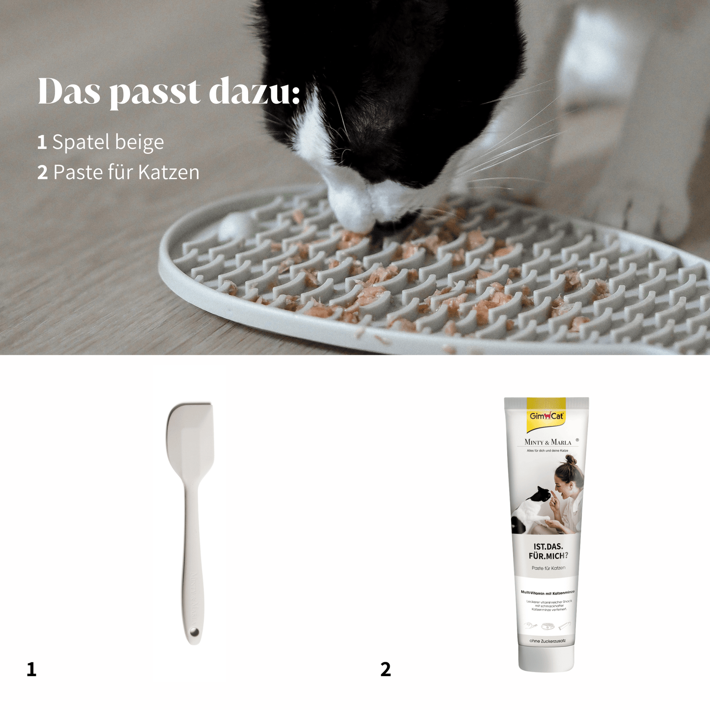 Schleckmatte für Katzen für Leckerlies und Nassfutter Anti Schling Funktion Beschäftigung in beige