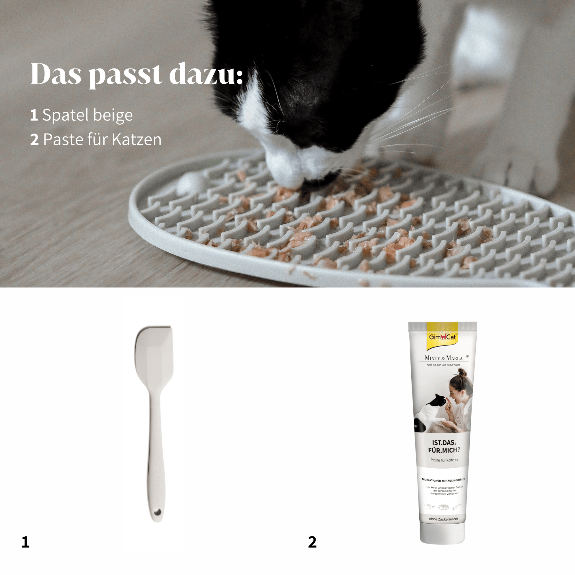 Schleckmatte für Katzen für Leckerlies und Nassfutter Anti Schling Funktion Beschäftigung in beige
