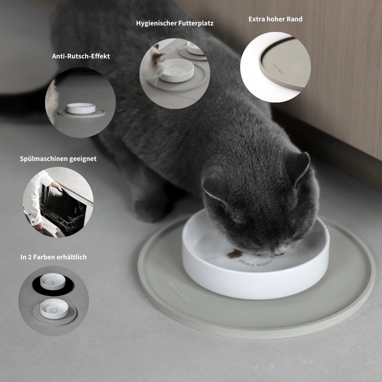 Runde Napfunterlage in beige für Katzen Katzenfutter