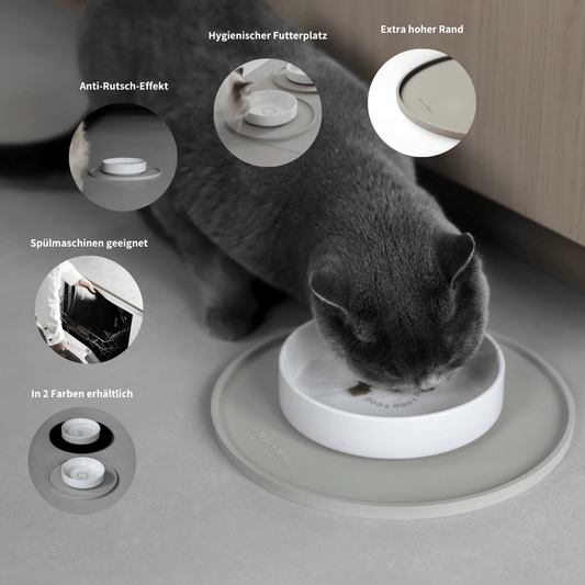 Runde Napfunterlage in beige für Katzen Katzenfutter