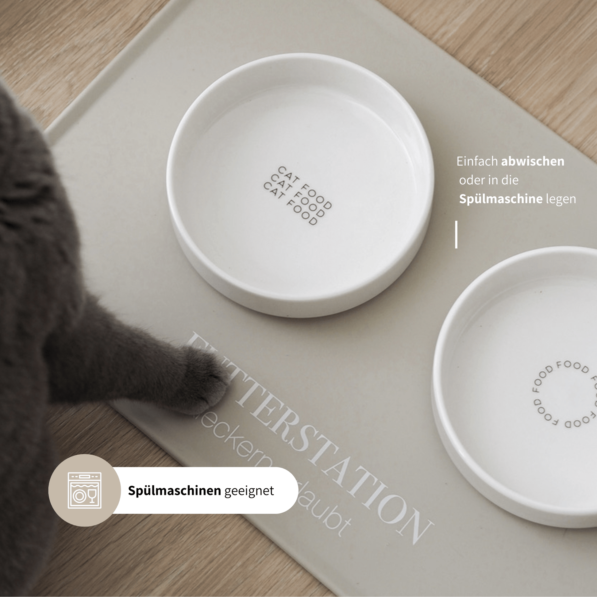 Schöne Napfunterlage Futterunterlage für Katzen in beige