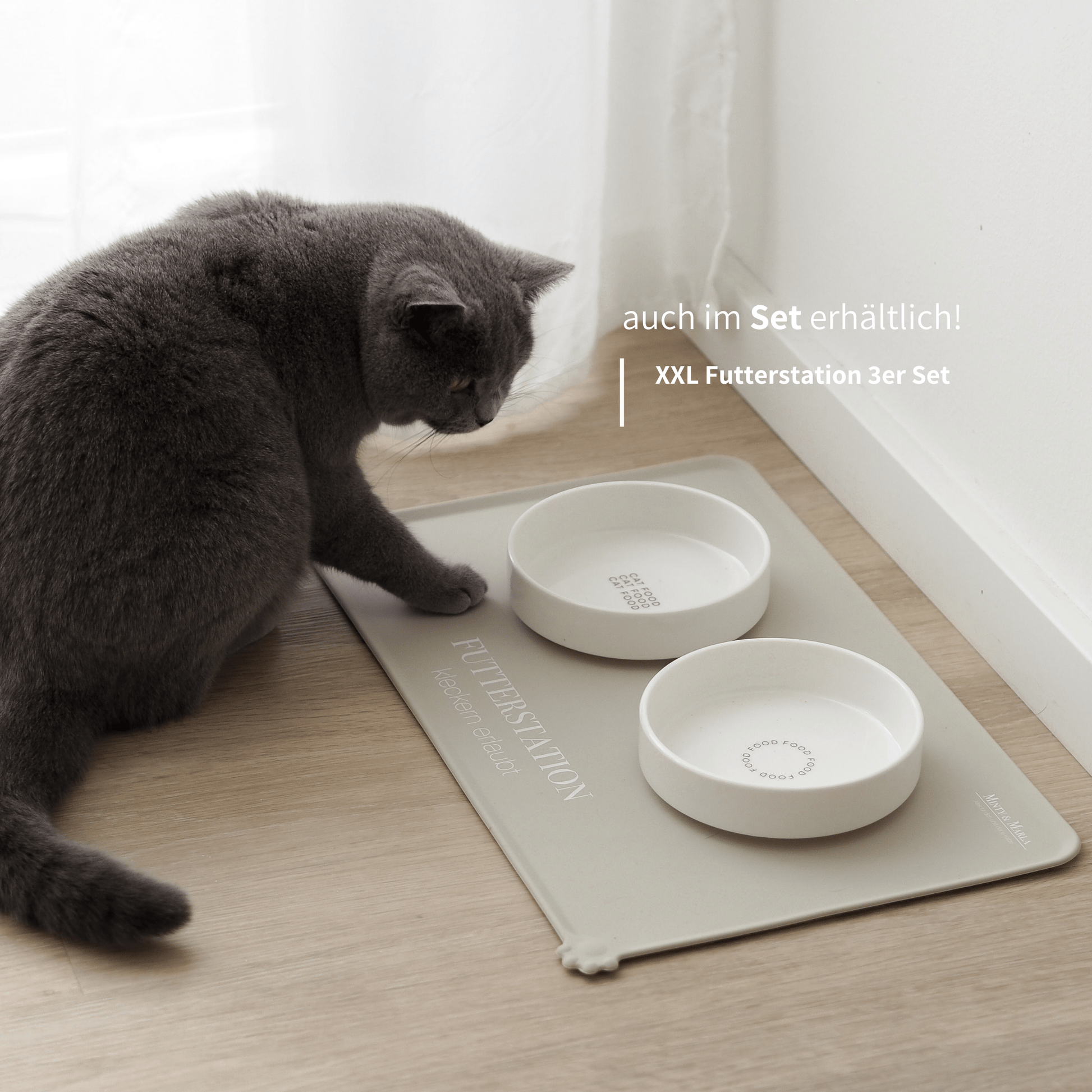 Stylischer Futterplatz für Katzen Napfunterlage in beige