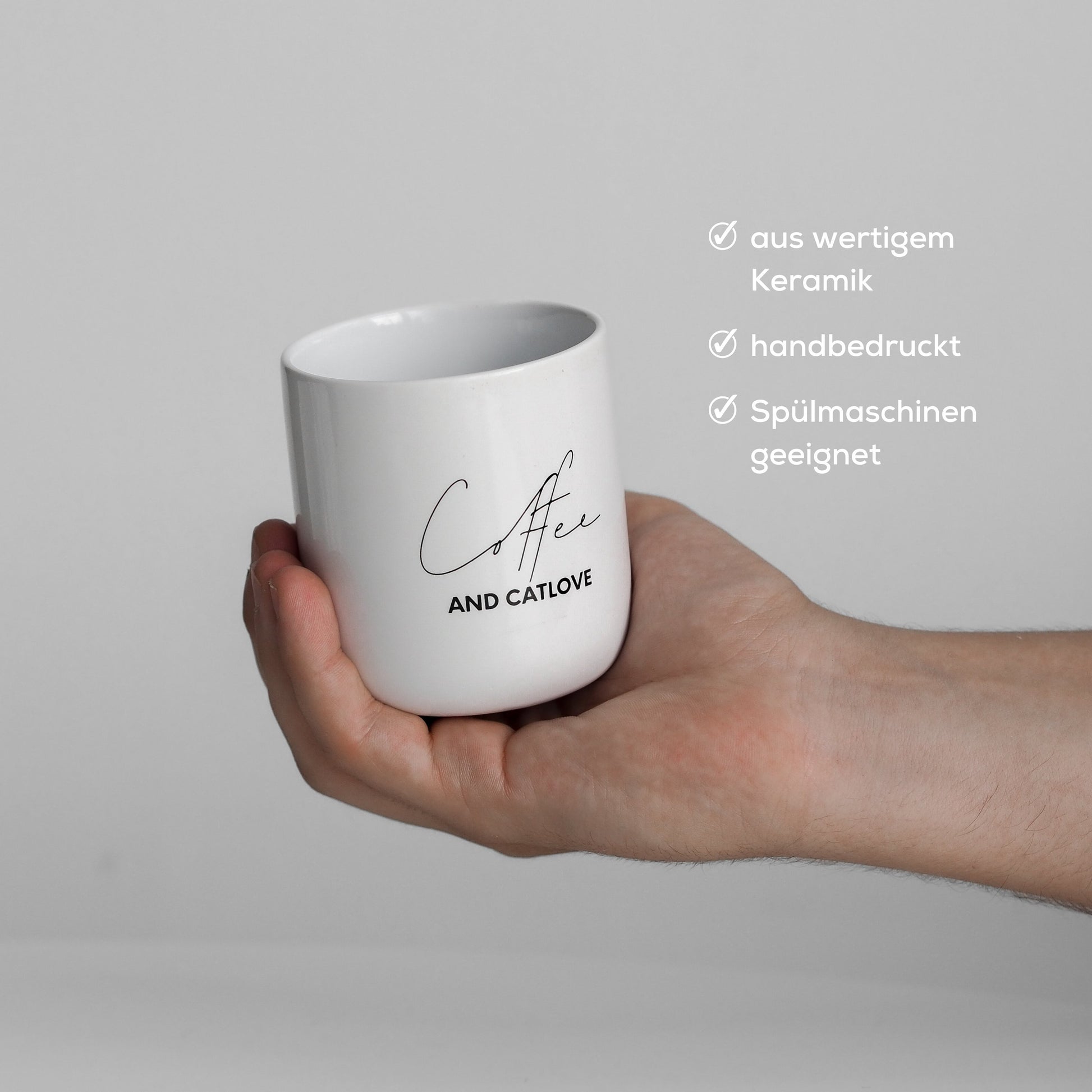 Weiße Tasse aus hochwertigem Keramik mit Katzenaufdruck für Katzenliebhaber, Catlover und Katzenmamas