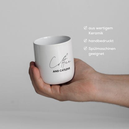 Weiße Tasse aus hochwertigem Keramik mit Katzenaufdruck für Katzenliebhaber, Catlover und Katzenmamas