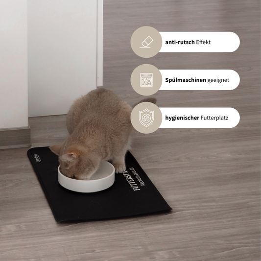 schwarze, hygienische, schöne Napfunterlage für Katzen