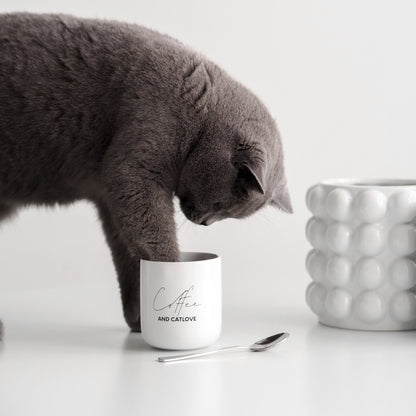 Katze mit weißer Keramiktasse für Catlover und Katzenmamas 
