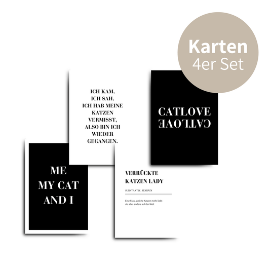 Postkarten Set in schwarz weiß mit süßen Catlover Sprüchen für echte Katzenliebhaber