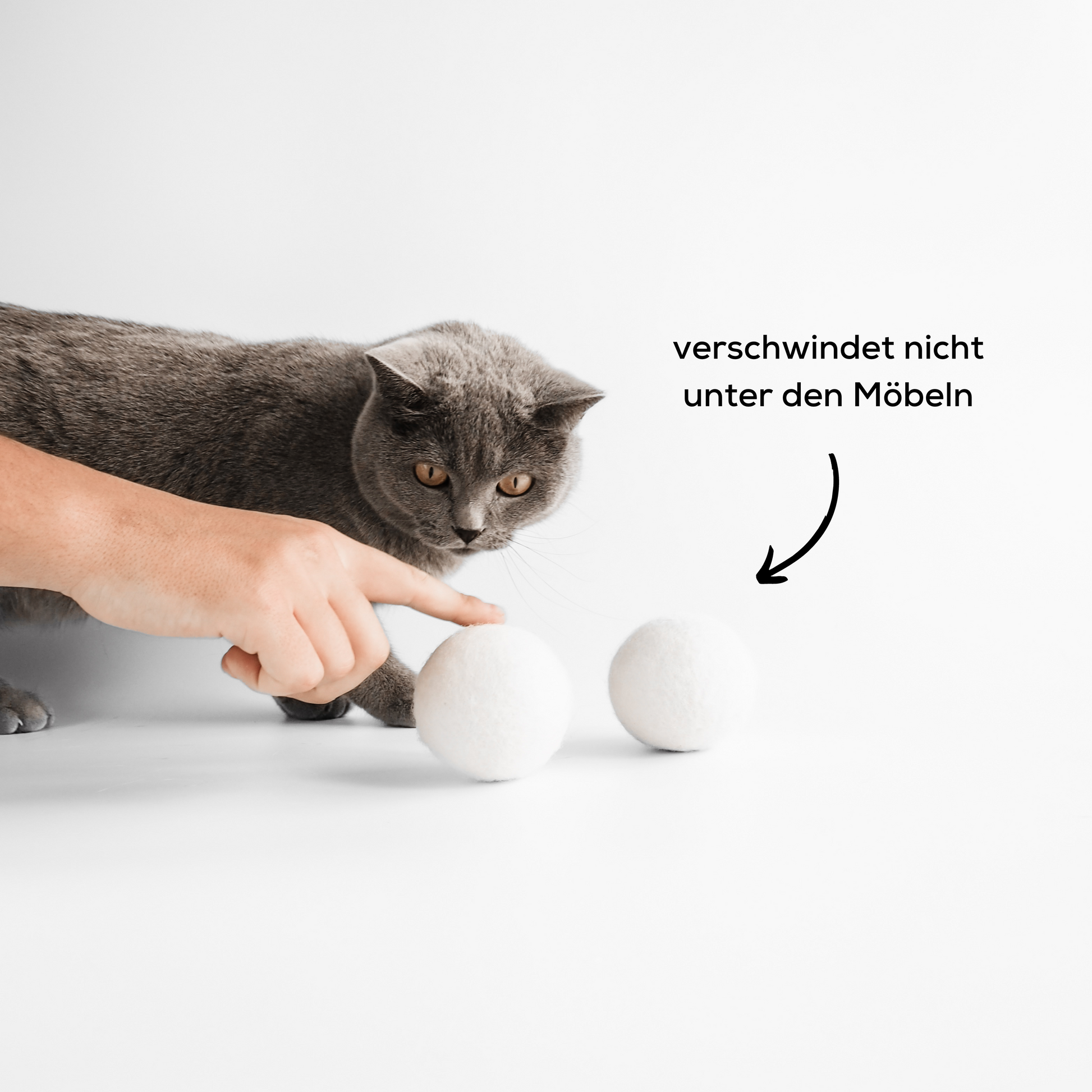 Katze spielt mit Filzbällen, Katzenspielzeug aus Filz