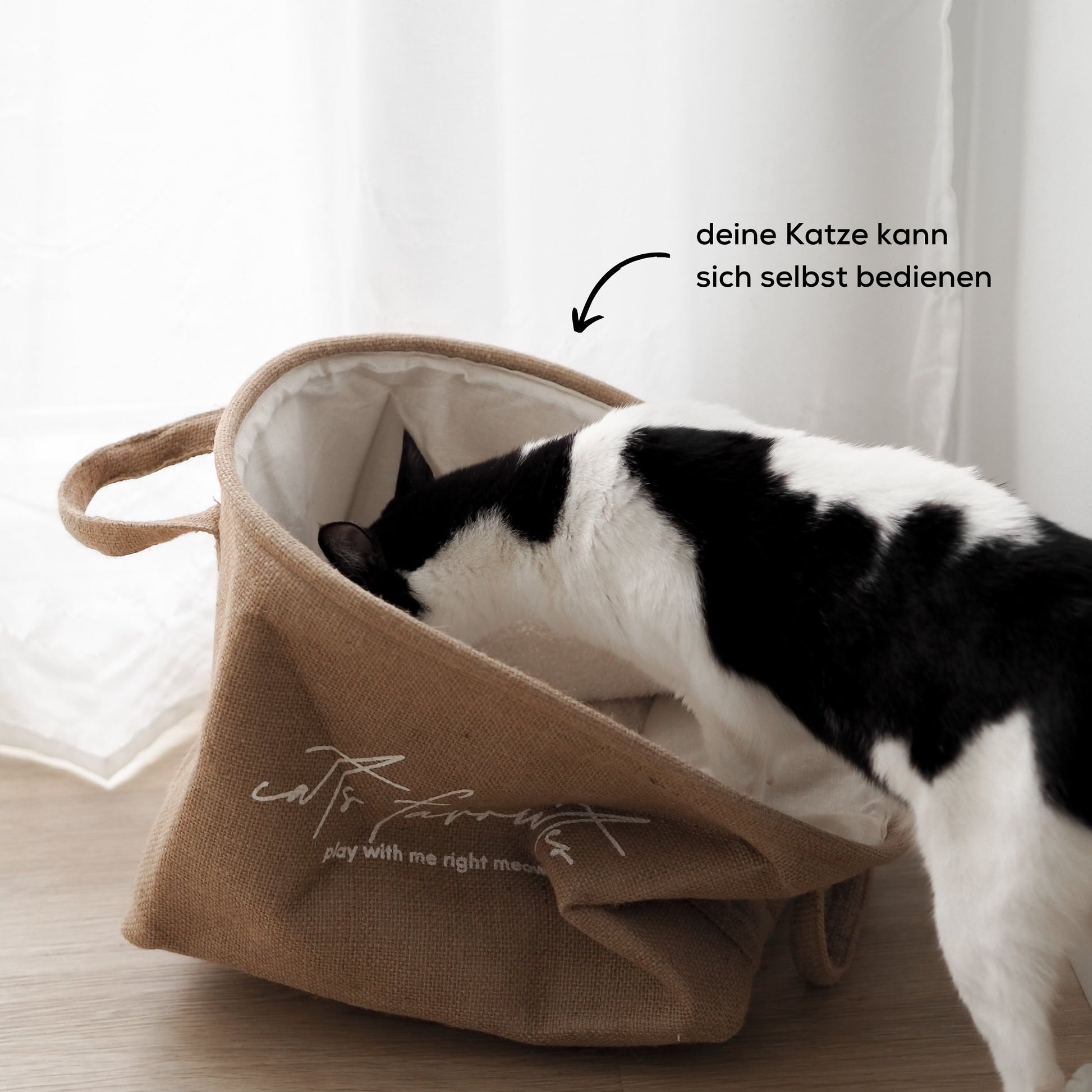 Spielzeugkorb aus Jute für Katzen und Katzenspielzeug