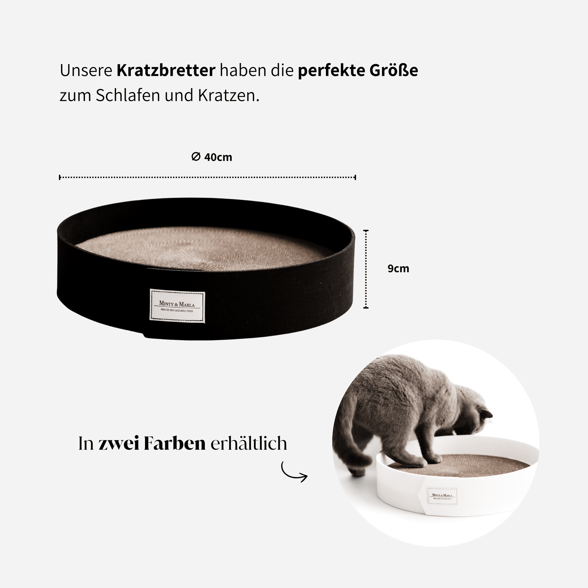 Kratzbrett für Katzen in schwarz und weiß inklusive Kratzpappe und Katzenminze