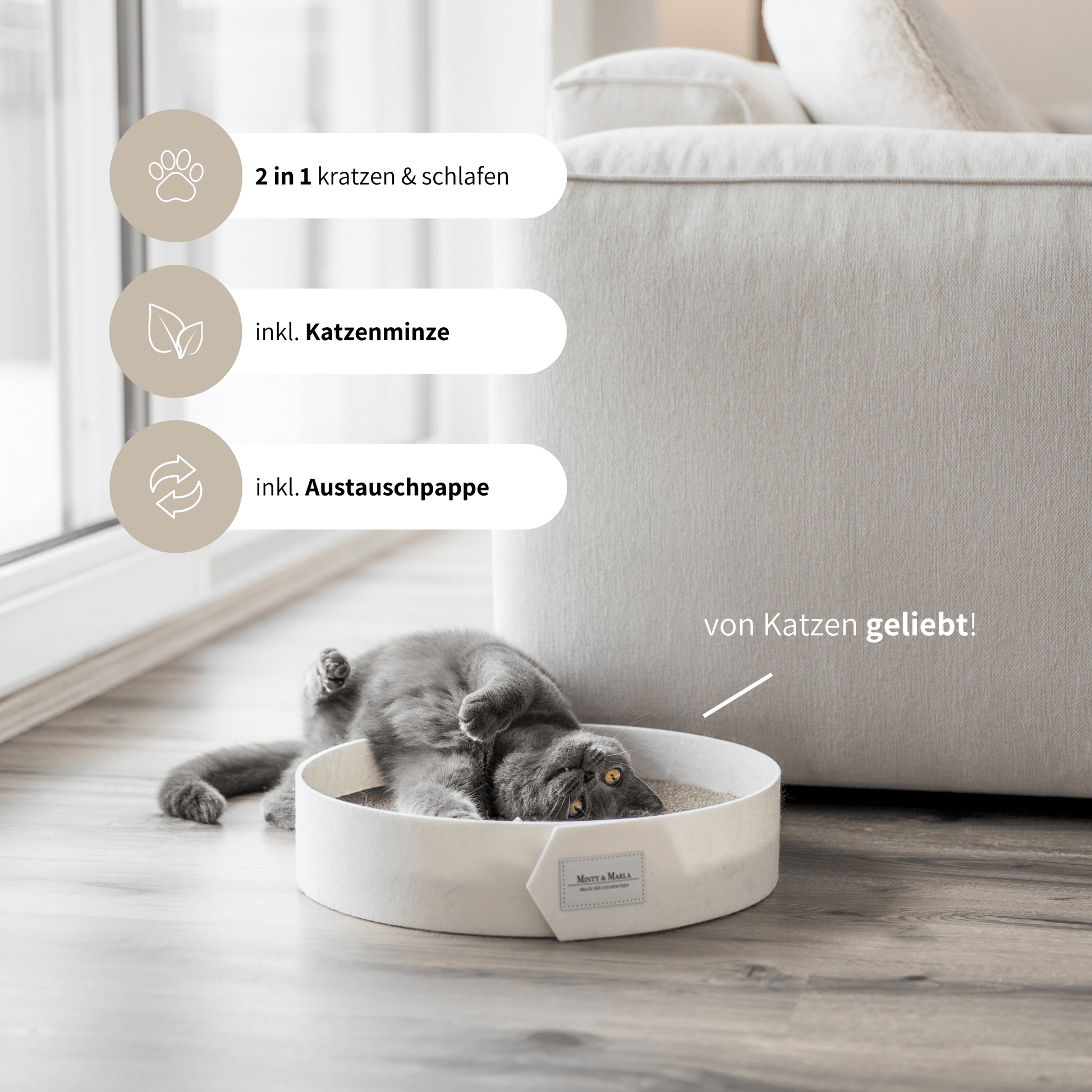 Kratzbrett für Katzen inklusive Kratzpappe und Katzenminze