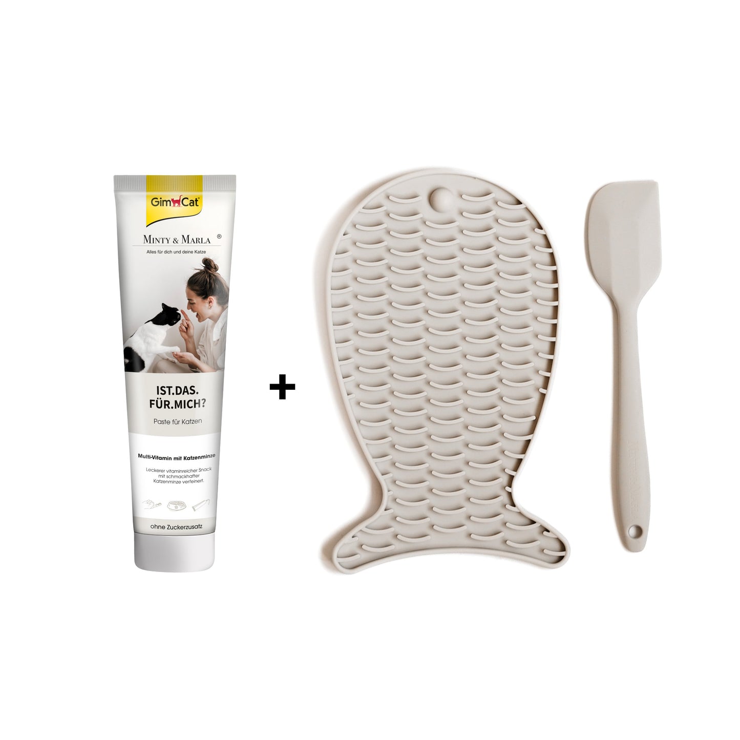 Katzenpaste Leckerlie Snack mit passender Schleckmatte