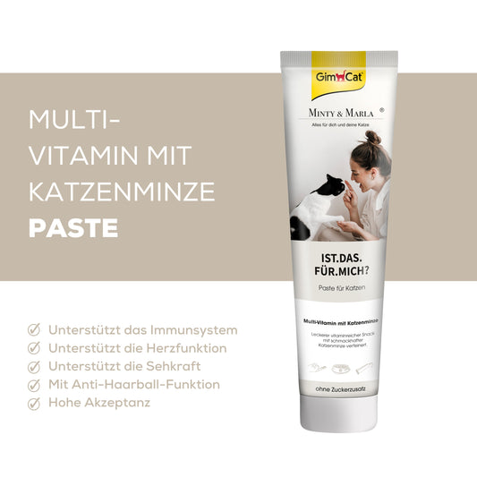 Multivitamin Paste Leckerlie für Katzen mit leckerer Katzenminze zur Unterstützung des Immunsystems mit anti-hairball-complex