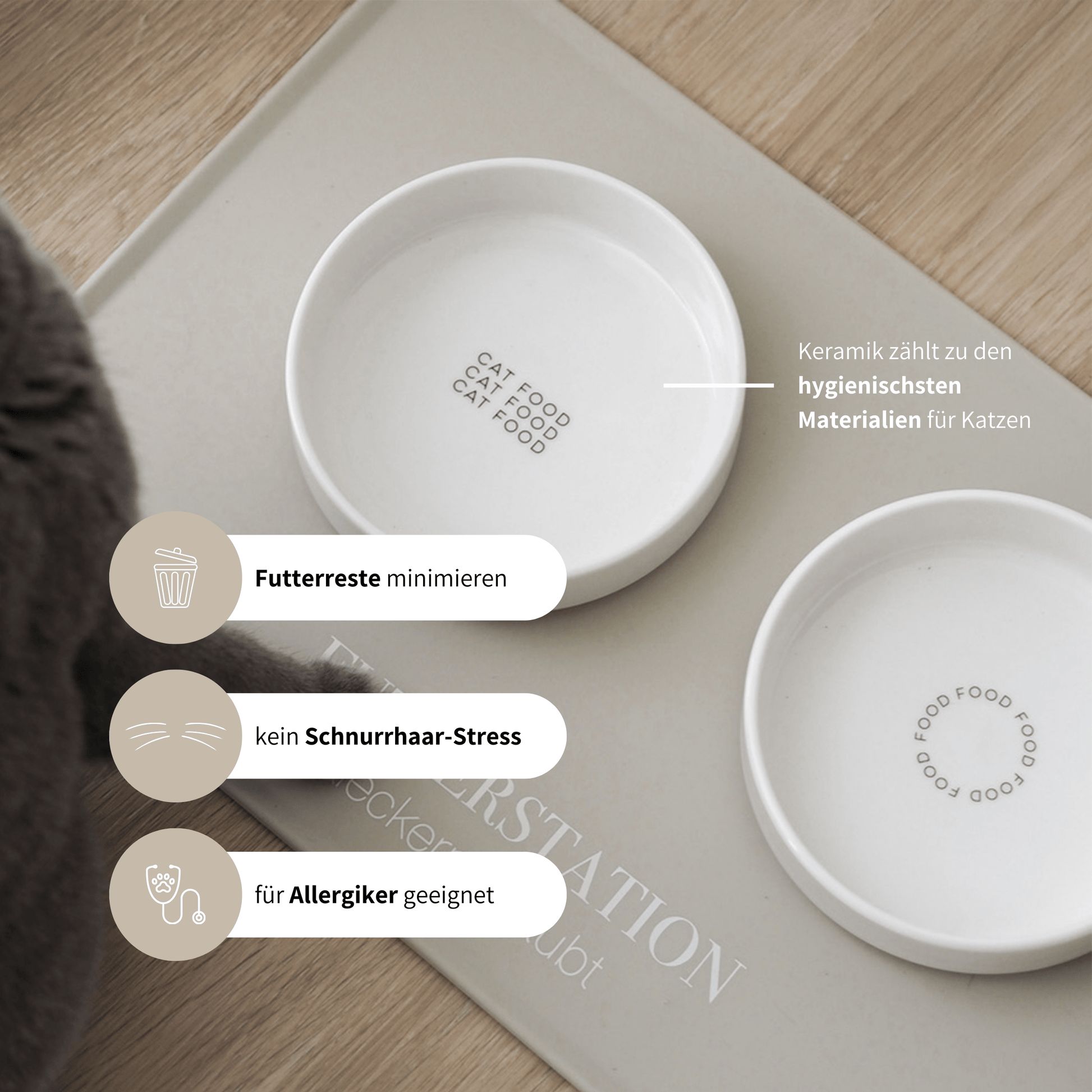 Futternapf für Katzen aus Keramik mit Aufdruck "Cat Food"