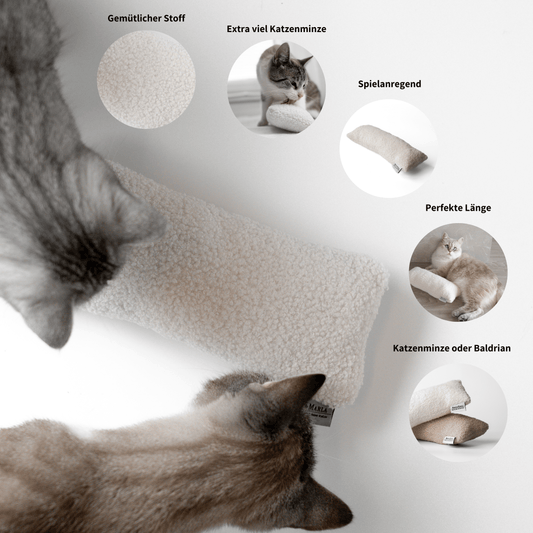 Katzenspielzeug aus weißem Teddystoff spielanregend mit Katzenminze