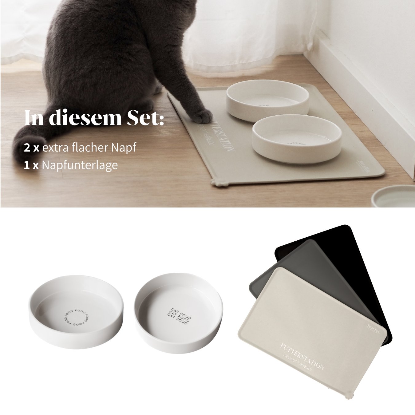 Futterplatz Set Katze Napf Napfunterlage
