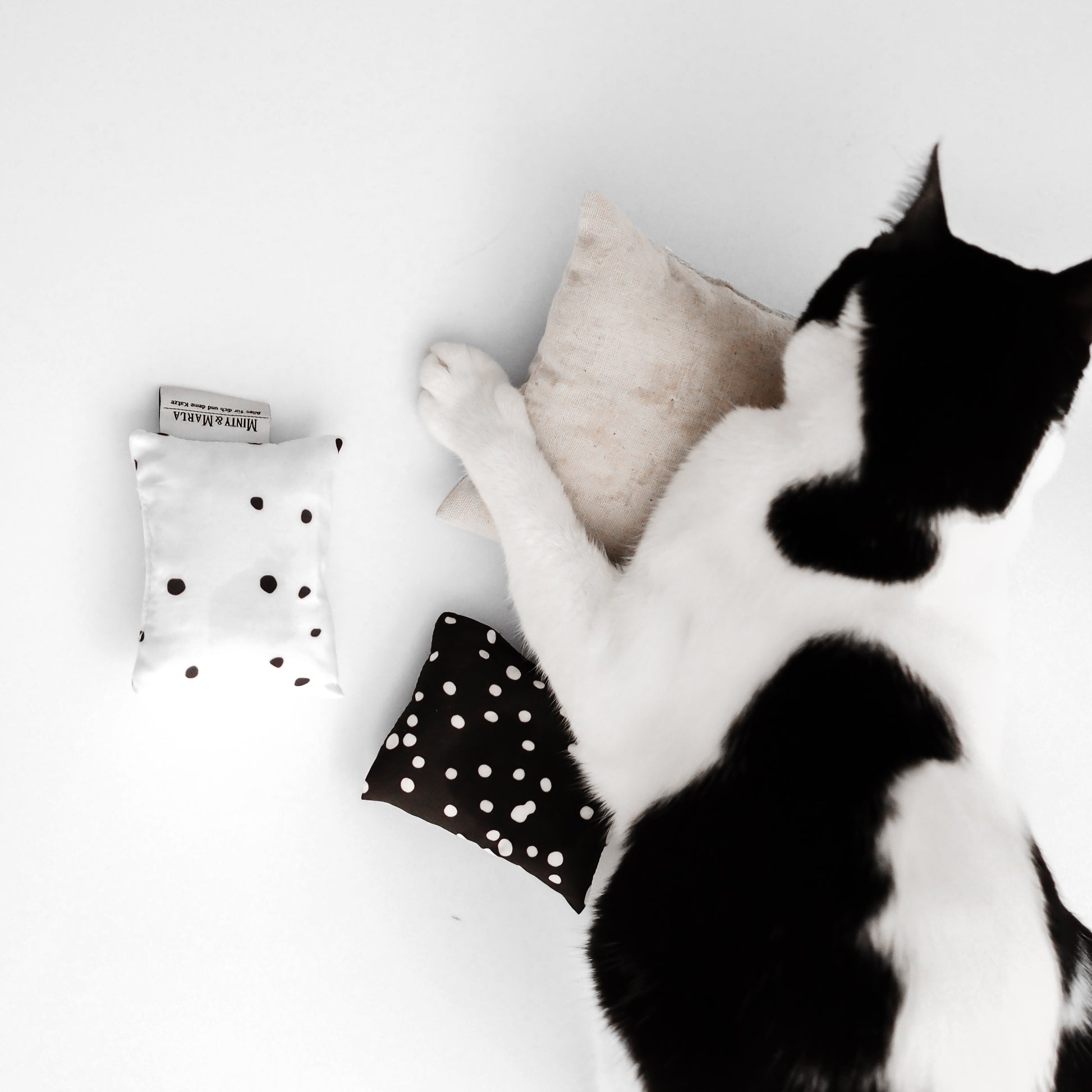 Natürliche, spielanregende Spielkissen für Katzen mit Baldrian und Katzenminze.