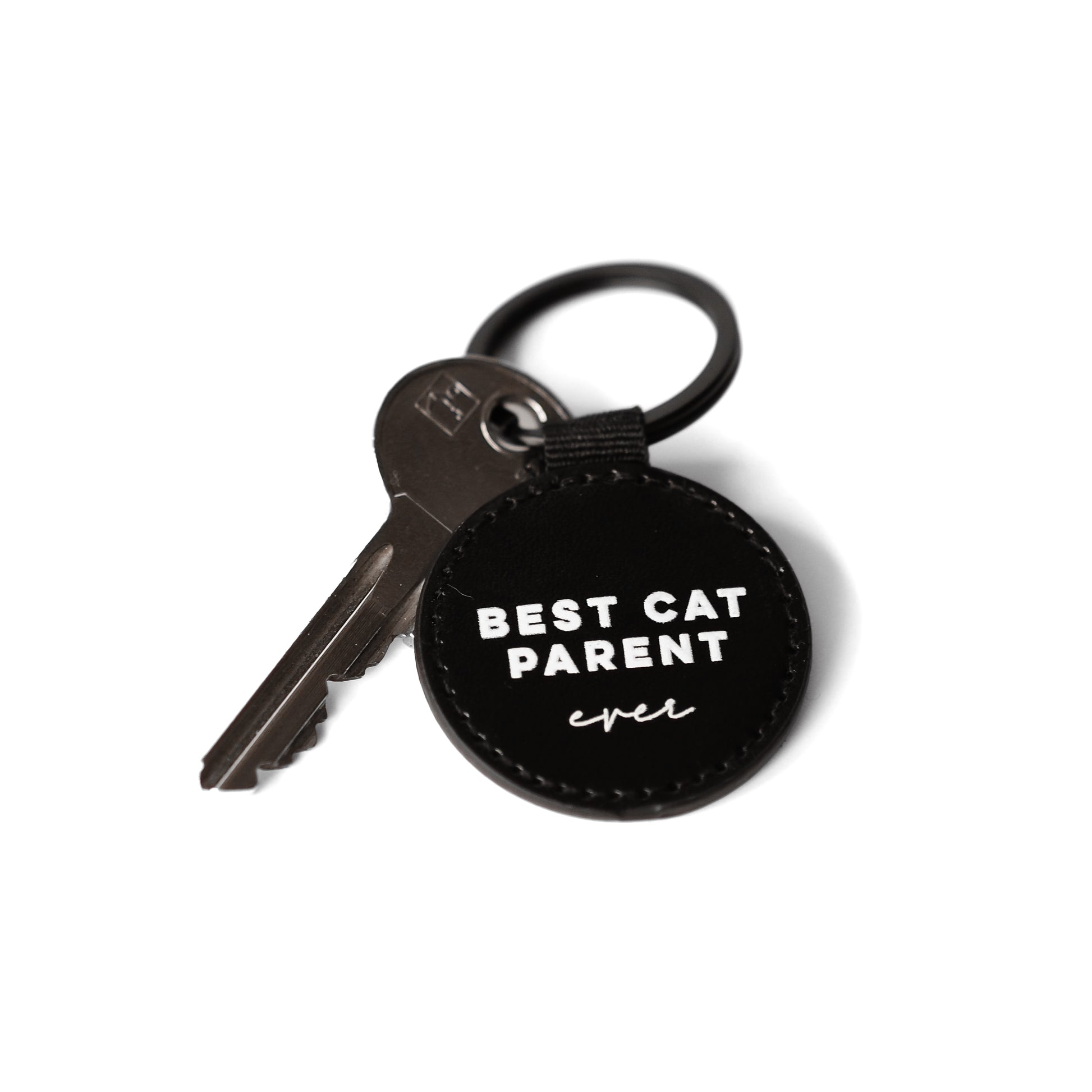 Catmom Schlüsselanhänger in schwarz mit weißem Aufdruck "Best Cat Parent" 