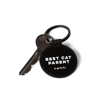 Catmom Schlüsselanhänger in schwarz mit weißem Aufdruck "Best Cat Parent" 
