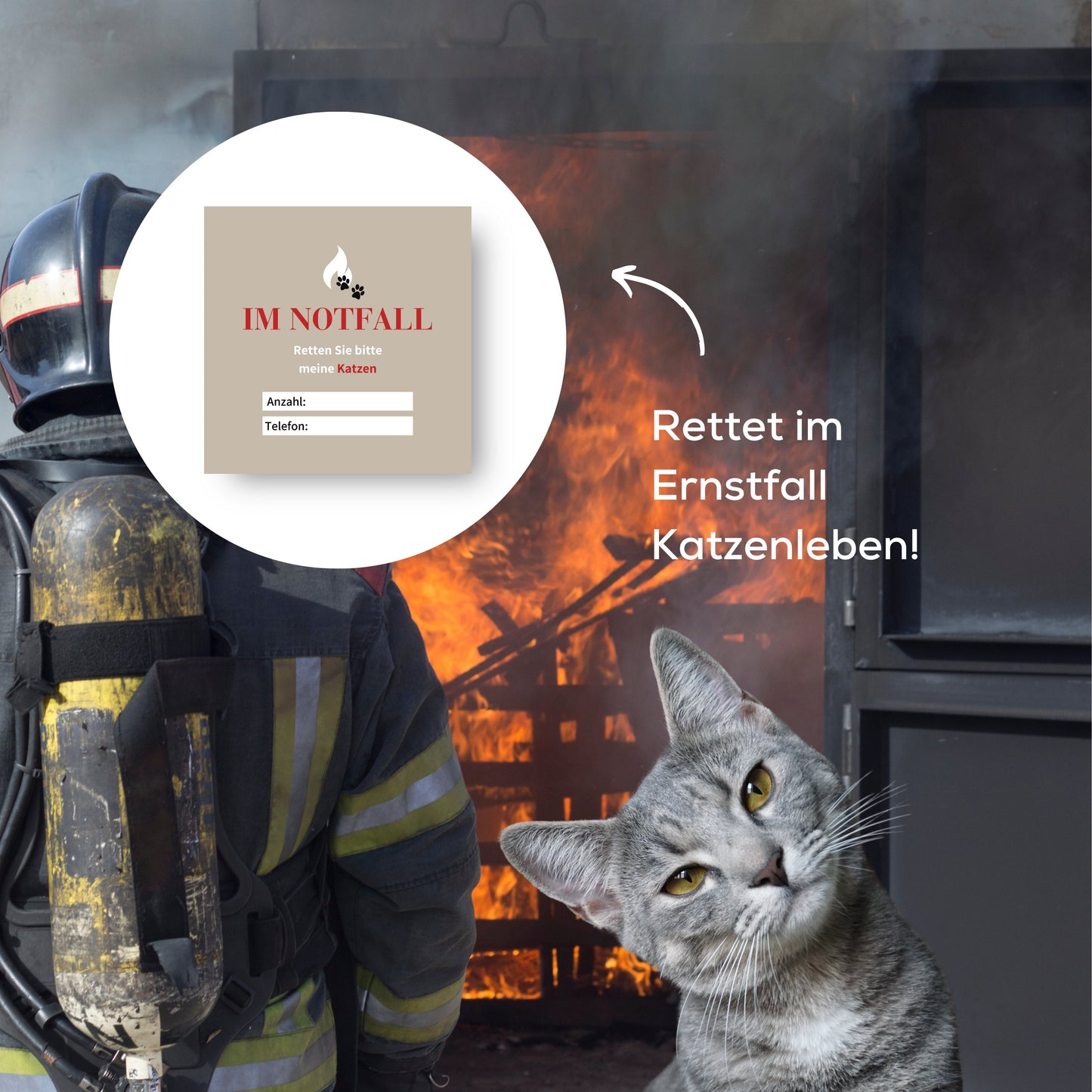 Notfall Rettung Aufkleber Sticker für Katzen bei Feuer