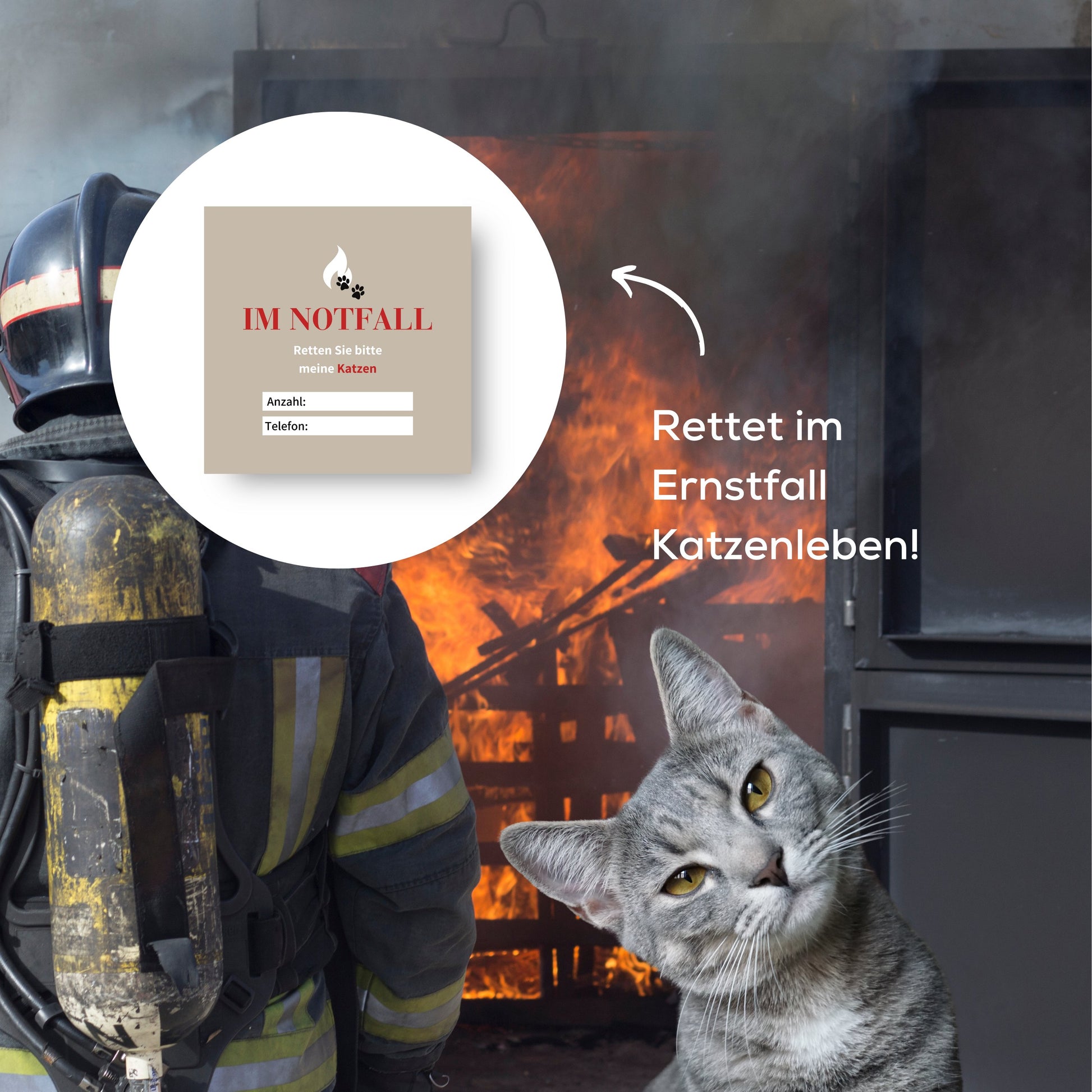 Notfall Rettung Aufkleber Sticker für Katzen bei Feuer