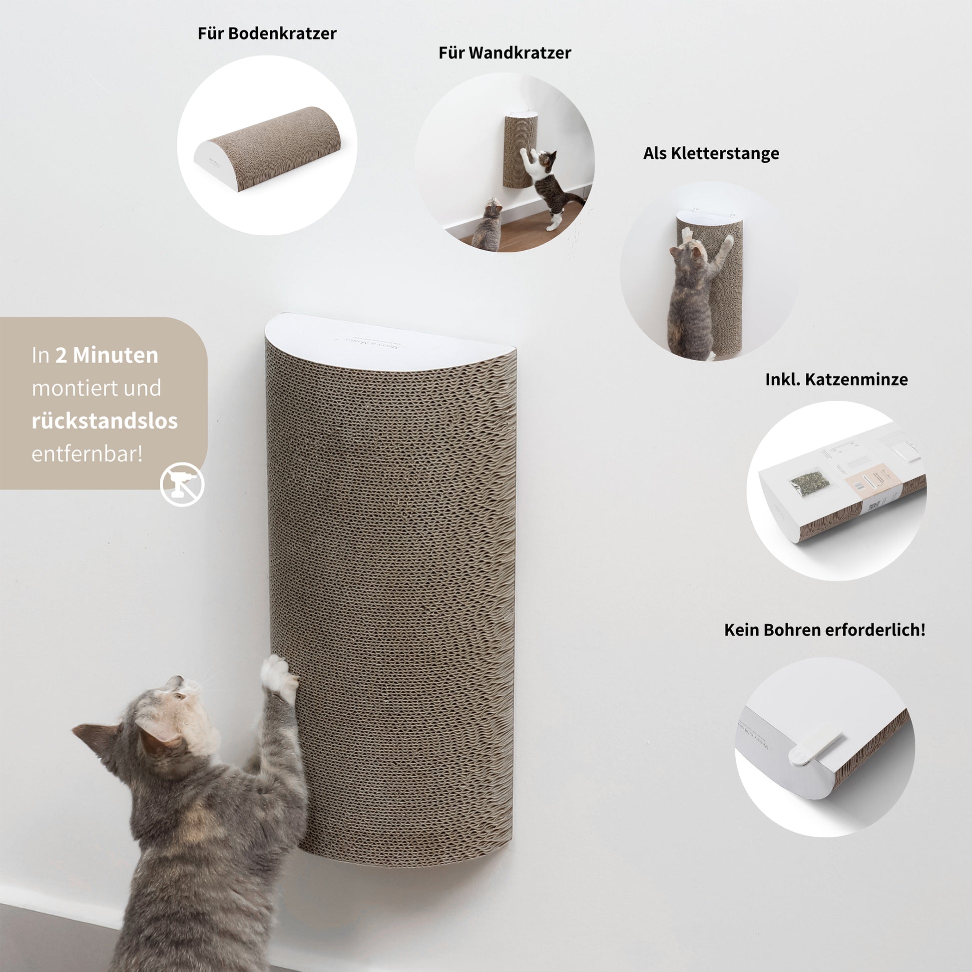 Kratzbrett für Katzen Kratzpappe ohne bohren inkl. Katzenminze