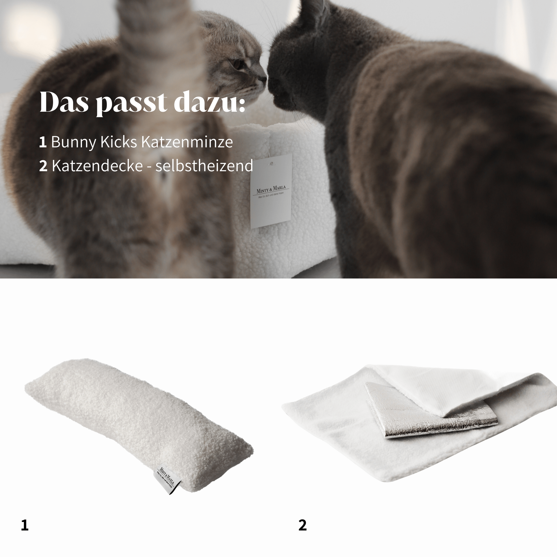 Empfehlungen zum Körbchen Teddy, dass Bunny Kicks Katzenminzekissen und die selbstheizende Transportbxdecke für Fellnasen