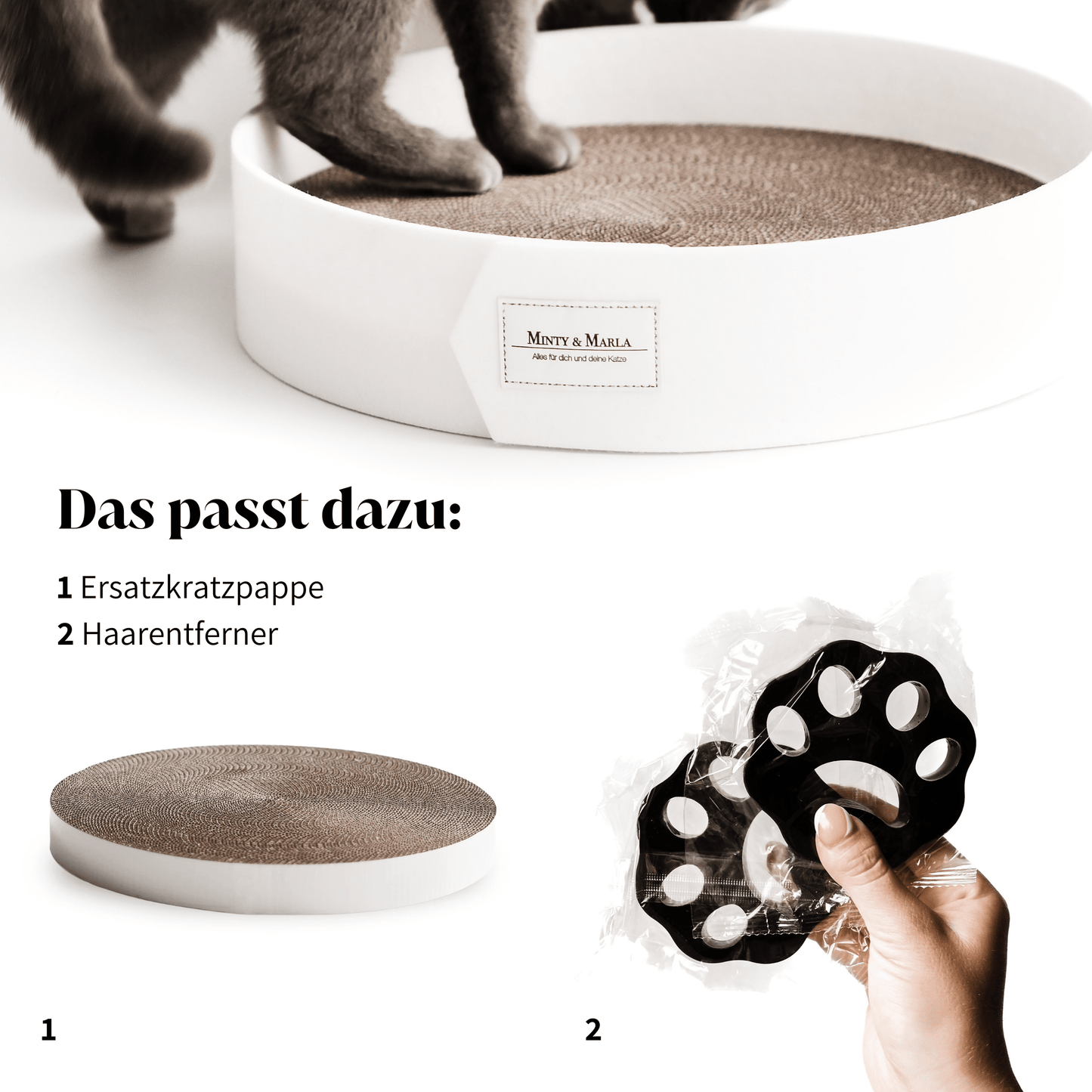 Stylisches und modernes Kratzbrett für Katzen und weiteres Katzenzubehör