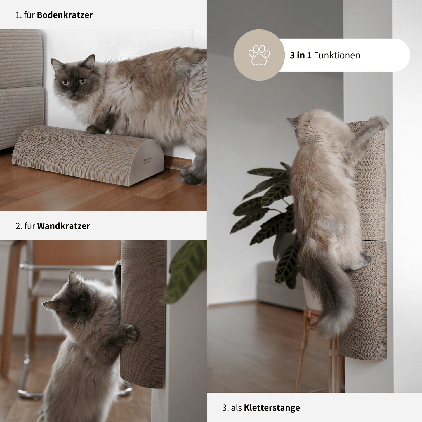 3 in 1 Kratzbrett für Katzen Kletterstange Kratzpappe Kratzstange