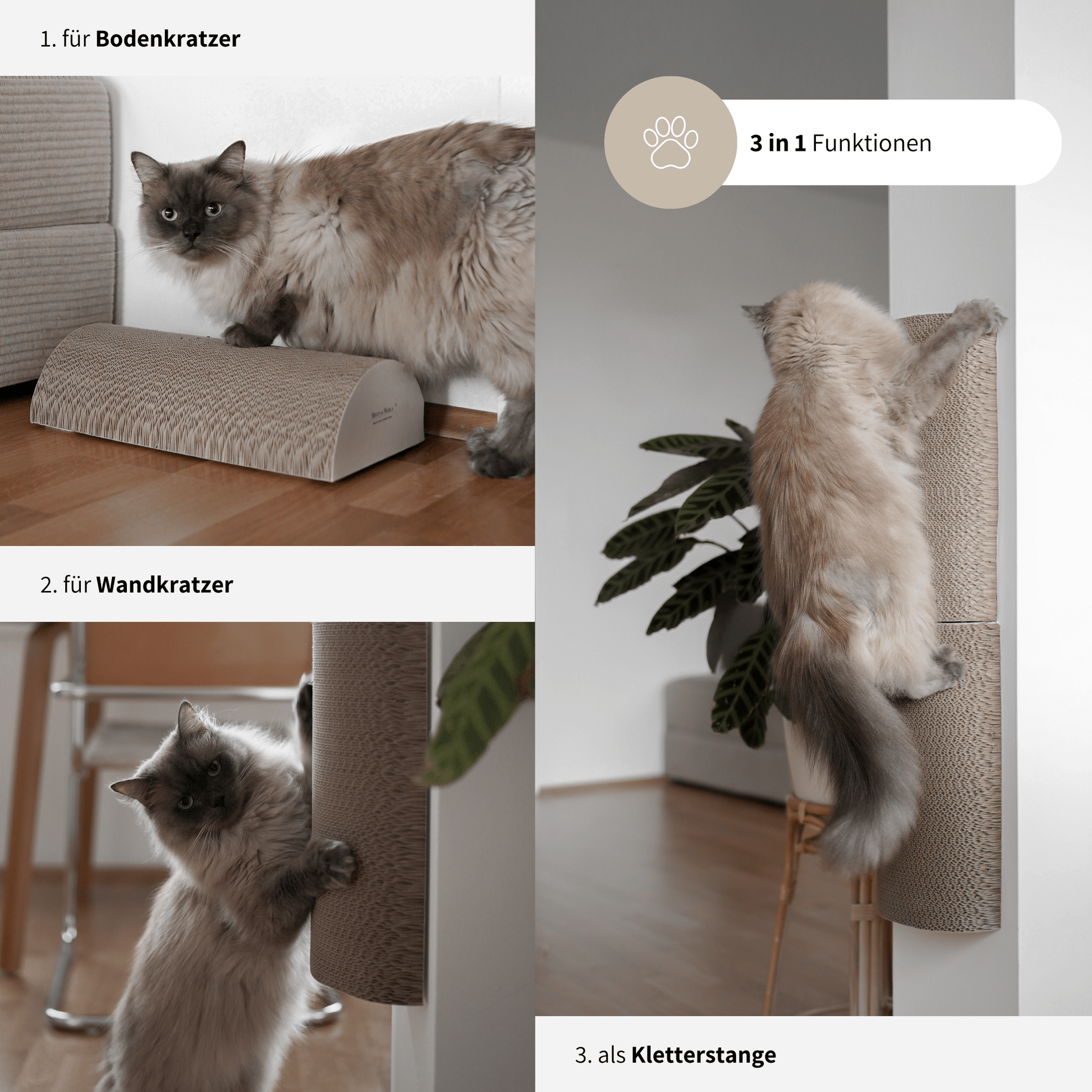 3 in 1 Kratzbrett für Katzen Kletterstange Kratzpappe Kratzstange