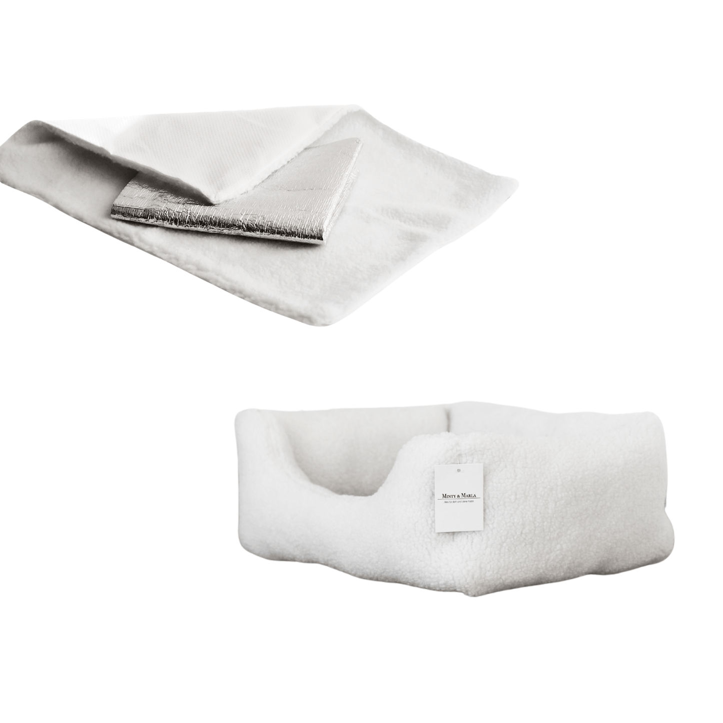 Katzenbett Körbchen für Katzen aus Teddystoff mit Katzendecke selbstheizend