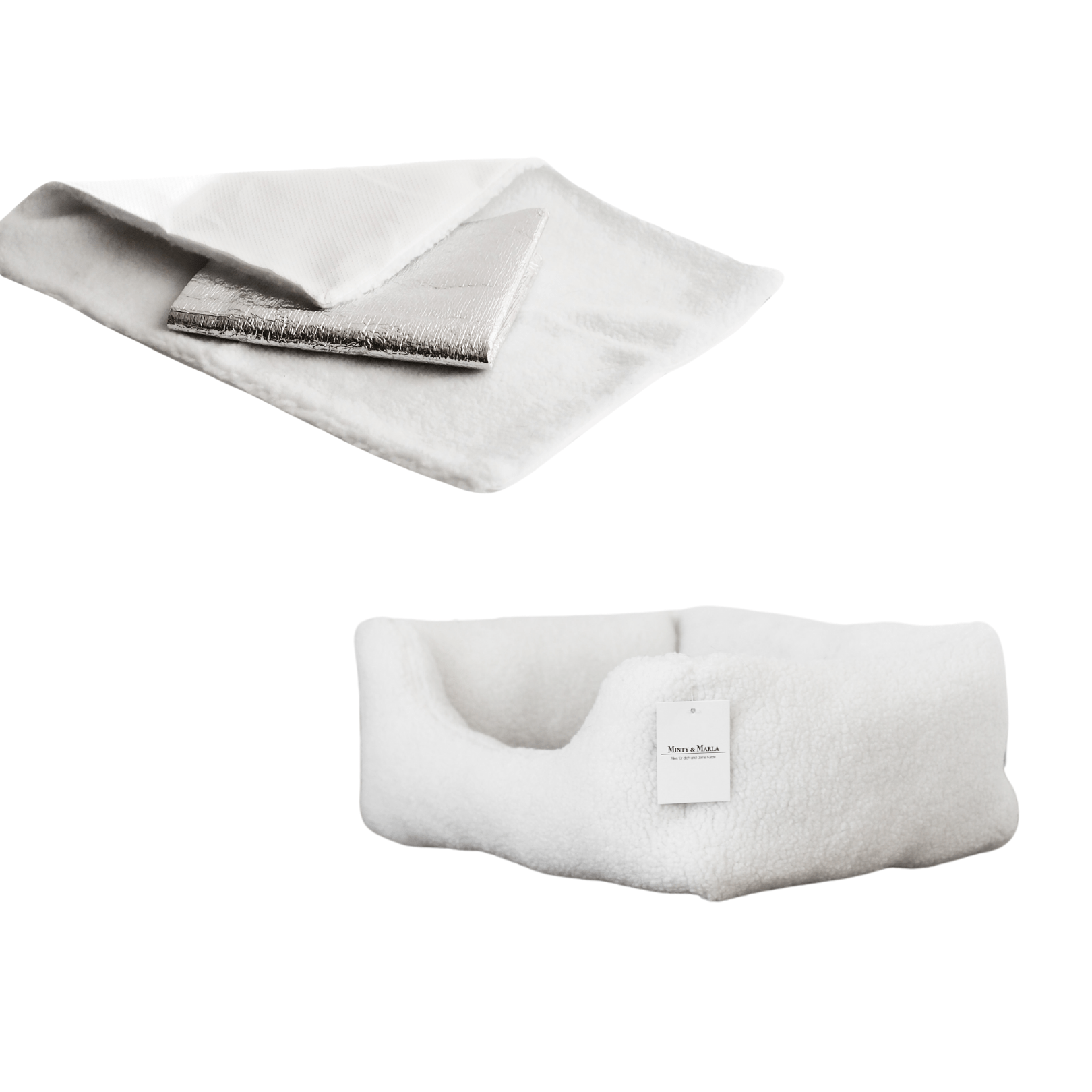 Katzenbett Körbchen für Katzen aus Teddystoff mit Katzendecke selbstheizend